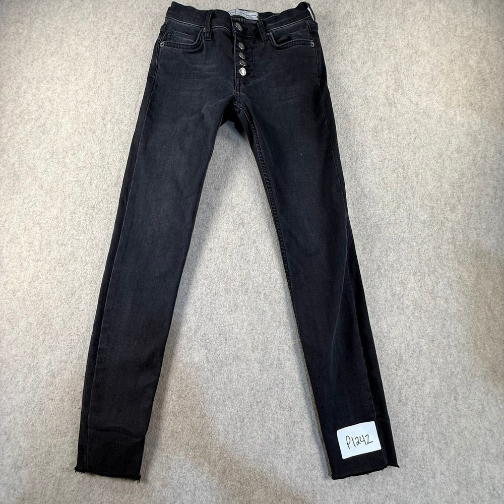 Free People Black High Rise Button Fly Raw Hem Skinny Jeans Size 24R OB1140081